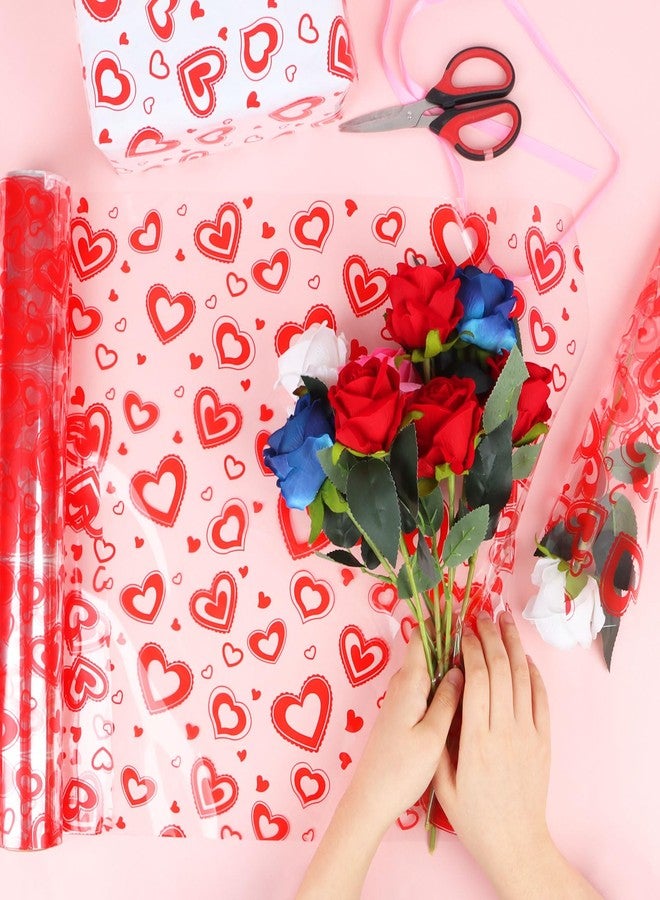 JOFONY Valentine's Day Cellophane Wrap,98’ Ft. Long X 31” in. Wide Crystal Clear with Red Hearts Packaging Wrapping Paper For Birthdays Gift Holidays Rose Flower - Image 5